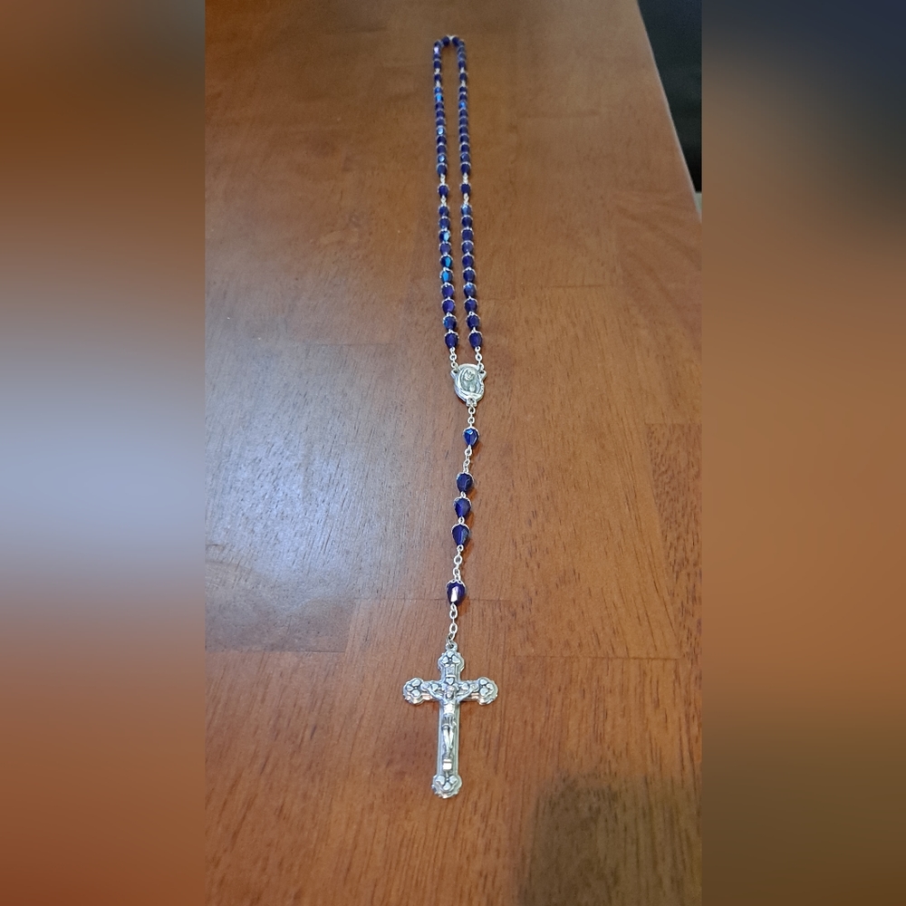 Deep Blue Crystal Beads Rosary Necklace
